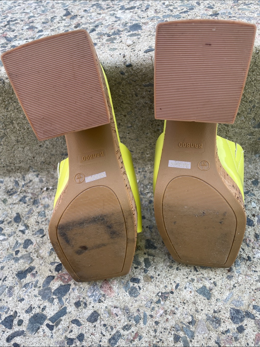 BAMBOO Neon Yellow Patent Cork Platform Slide Sandals - Picture 5 of 5
